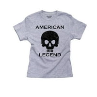 American Legend - Badass Skull Военна графична икона Памучна тениска на памучната сива тениска
