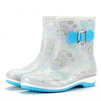 Juebong жени водоустойчиви дъждовни обувки модни пластмаса с ниска пета желе цвят hasp високи ботуши, синьо с размер 7