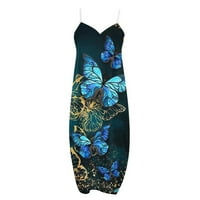 Летни рокли за жени отпечатана дължина на глезена A-Line Temperament Beach Round Dekline Dress Blue XL