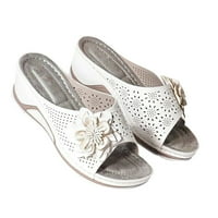 Клинови сандали за жени, удобни елегантни обувки на петата Небрежни обувки Кухи цветя плажни сандали за лятна катара