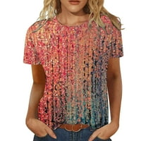 Дамски ежедневни летни върхове флорални къси ръкав кръгла шия тениска тениска отпечатана свободна странична сплит туника блуза жени с къс ръкав тениска с дълъг ръ