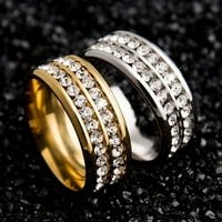 Пръстен титаниев злато и неръждаема стомана Двойни редове Кристални пръстени за кристал за жени Мъжете златни пиншуи