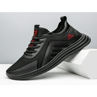 OUCAILI Мъжки ходещи обувки Дишащи ежедневни обувки дантелени маратонки пачури неплъзгащи се модни маратонки мъже тренировки черно червено 7.5