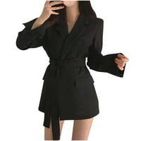 Leesechin Clearance Женски моден дълъг ръкав ежедневен цвят многофункционален дълъг отворен палто черно