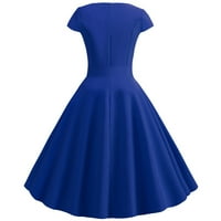 Fattazi Womne рокли Vintage v Neck с къс ръкав твърд цвят ежедневна рокля вечерна рокля