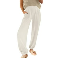 NSENDM панталони за жени модерни високи талии, женски плюс размер спорт плетен панталон, бял, XXL