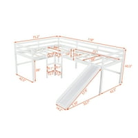 Twinl размер L-образно таванско легло с вградени стълби, слайд и пълна дължина на газ, пестене на пространство дървени таванско легла, дървени таванско легла за деца, без пружина, необходима, лесно сглобяване,