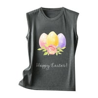 Cllios Великденски резервоари за жени Заек Великденски яйца Графична риза без ръкави смешни тениски екипаж на шията туника ками блуза великденски подарък за жени
