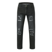 Sngxgn Мъжки комфорт участък Slim-Fit Jean Straight Fit Tapered Weg Jean дънки за мъже, черни, размер 2xl