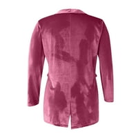 Женски твърд дълъг ръкав кадифено яке костюм отворен фронт офис жилетка с джобове връхни дрехи, горещо розово