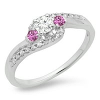 Колекция DazzlingRock 14k кръг от режещ розов сапфир и бял диамантен булчински байпас годежен пръстен, бяло злато, размер 6.5