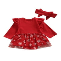 Canrulo Коледа новородено бебе бебе момичета рокля с снежинка Romper с дълъг ръкав Ruffle Tulle Tutu рокля червено 3- месеца
