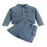 Peyakidsaa Kid Baby Girl Denim Clothes Облекло с дълъг ръкав копче за копче за копче за панталони панталони