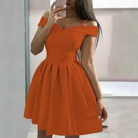 Дамски рокли MIDI рокля, ежедневна солидна къса ръкав a-line halter лятната рокля оранжева m