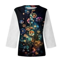 Mrigtriles дамски върхове облечени ежедневни флорални туника с къс ръкав копче за ший на шията ежедневни блузи горна тениска