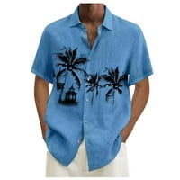 Дизайнер пролет лято през лятото мъжки ежедневни памучни плътни цветни ризи с къс ръкав Разхлабени ризи сини l