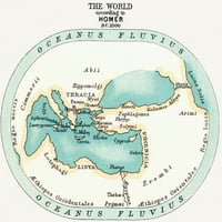 Световна карта, C B.C. NACCORDING към писанията на Омир. Печат на плакат от