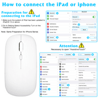 Bluetooth мишка, акумулаторна безжична мишка за MediaPad Bluetooth безжична мишка, предназначена за лаптоп Mac ipad Pro Computer Tablet Android - White