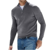 Puntoco Plus размер Clearance Мъжки пуловер от вълна изправяне на яка твърд дълъг ръкав плетен пуловер Сив 8