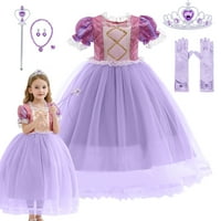 Заплетена рокля за принцеса, Rapunzel с къси ръкави за пайети за пайети, изящно малко момиченце принцеса Leigh Party рокля, коледна рокля, деца