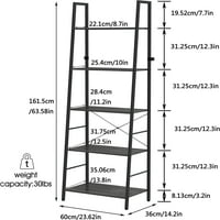 Sheft Shelf, индустриална 5-степенна рафт за книги, безплатно стояща шкафче за книги, рафтове за организатор за полезност за растително цвете, дървен вид акцент мебели с метална рамка за домашен офис, сиво