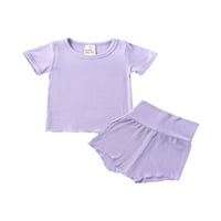 Canrulo Toddler Baby Boy Boy Girl Summer Toletits омагьосани унизителни бебета с къс ръкав+къси панталони комплект лилави 3- години