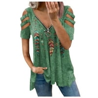 Блузи с къс ръкав от свободно време флорални летни върхове на Хенли за жени зелени 4xl