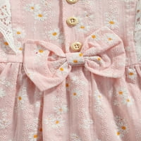 Canrulo новородено бебе бебе момиче флорален дантелен лък дълъг ръкав рокли с линия+лента за глава есен пролетно облекло розово 18- месеца