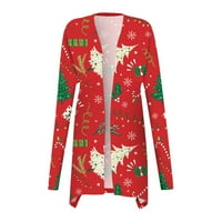 Rollbacks жени коледни кардиган Xmas Tree Plaid Print плетене с дълъг ръкав отворен предни изтривани плетели пуловери пал