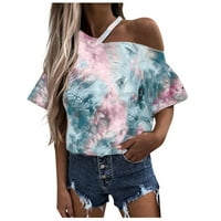 Amousa Women's Fashion Tie-Dye Gradient Секси висящо рамо с тениска с тениски тениски тениски ризи за жени