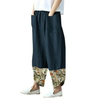 Lastesso Womens Retro Style Print Pants Colorblock венчелистчета панталони еластична талия широк крак капри с големи предни джобове лято бохемска ваканция плаж облекло