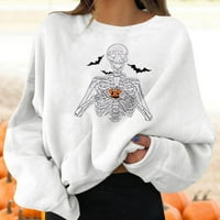 Женски пуловер Женски пуловери забавни графични печат кръгла шия с дълъг ръкав върхове на суичър бял m