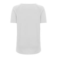 Дамски върхове Просвещение под $ голям размер V-образно блуза графични отпечатъци Небрежни тениски с къс ръкав Разхлабени туники върхове памучно бяло s
