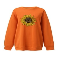 Gianlook Women Leisure Тениска с дълъг ръкав флорален печат Суичър Зимен слънчоглед отпечатан пуловер Оранжев 3XL