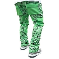 Grianlook Men Небрежни с джобове товари Панталони с флорални щампа на флорални щампи Jogger Zipper Pants Green 4XL