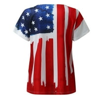 Wefuesd тениски за жени дамски ръчно рисувана американска флаг риза v шия тениска пуловер с къс ръкав върхове за независимост на ризата дамски модни червени s