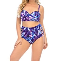 Плюс размер бански костюм за жени галактика печат с висока талия за контрол на корема бикини бикини бански костюми с превръзка за плуване дъна за къпане лилаво, xl