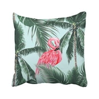 Розови фламинготи екзотични птици тропически палми листа дървета джунгла флорален модел възглавница възглавница възглавница