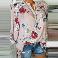 Fartey Womens Button Down Boho блузи спокойни разцепени V Neck Floral Print ризи есен небрежен дълъг ръкав плажен ваканция тийнейджъри
