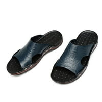 Ecqkame Womens Flat Slide Sandals Clearance Мъжки лятна мода плътни цветни чехли кръгли пети плоски ежедневни меки подмерени чехли синьо 41