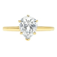 1. CT круша отрязана истински култивиран диамант VS1-VS J-K 18K Жълто злато пасианс обещание сватба Декларация Дизайнер Дизайнер Размер на пръстена 7