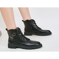 Lacyhop жени Зимни ботуши Lug Sole Combat Boot Lace Up глезени Учебни обувки Модни ежедневни черни 6.5