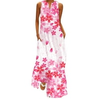 Дълга рокля флорални отпечатани летни рокли за жени елегантни бохемски ежедневни плажни парти рокли розово