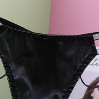 Женски сатенен копринен ремък на гащи Блестящи бикини с ниска талия на талията G-String T-back бельо черно