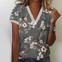 Дамски летни върхове Мода V-образна дантела пачуърк с къс ръкав Небрежен топ блуза дантела V-образно деколте плюс размери ризи за жени