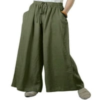 Glonme Ladies Wide Leg Baggy Pants Boho Summer Loungewear Solid Color High Toist Bottoms Панталони