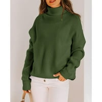ESOBO Женски пуловер с костенурка супер дълъг вата с дълъг ръкав страничен бутон за разцепване пуловер свободен пухкав плетен пуловер