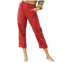 Женски ленени панталони Лято ежедневно свободно памучно бельо със солидни панталони шабло