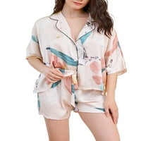 Келаджуан женски салон PAJAMA Комплект с къси ръкави риза отгоре шорти за сън за спално облекло