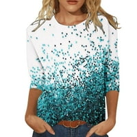 Hvyesh Sleeve Tops Women Summer Loze Fit Crewneck Тениски от тениски за печат елегантни класически блузи три четвърт ръкав тий